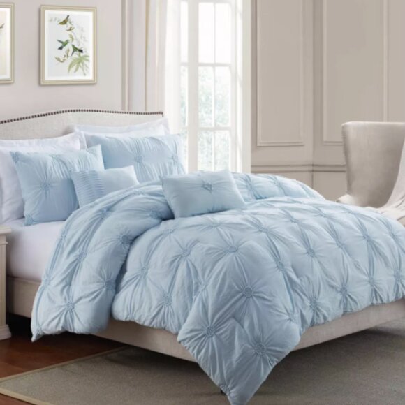 Comforter Set Swift Home | Floral Pintuck 3-Piece Comforter Set Baby Blue - Picture 1 of 1